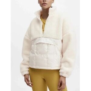 Fabletics Nelly Mixed Media Half Zip Sherpa Pullover in Oats Women's Size Small